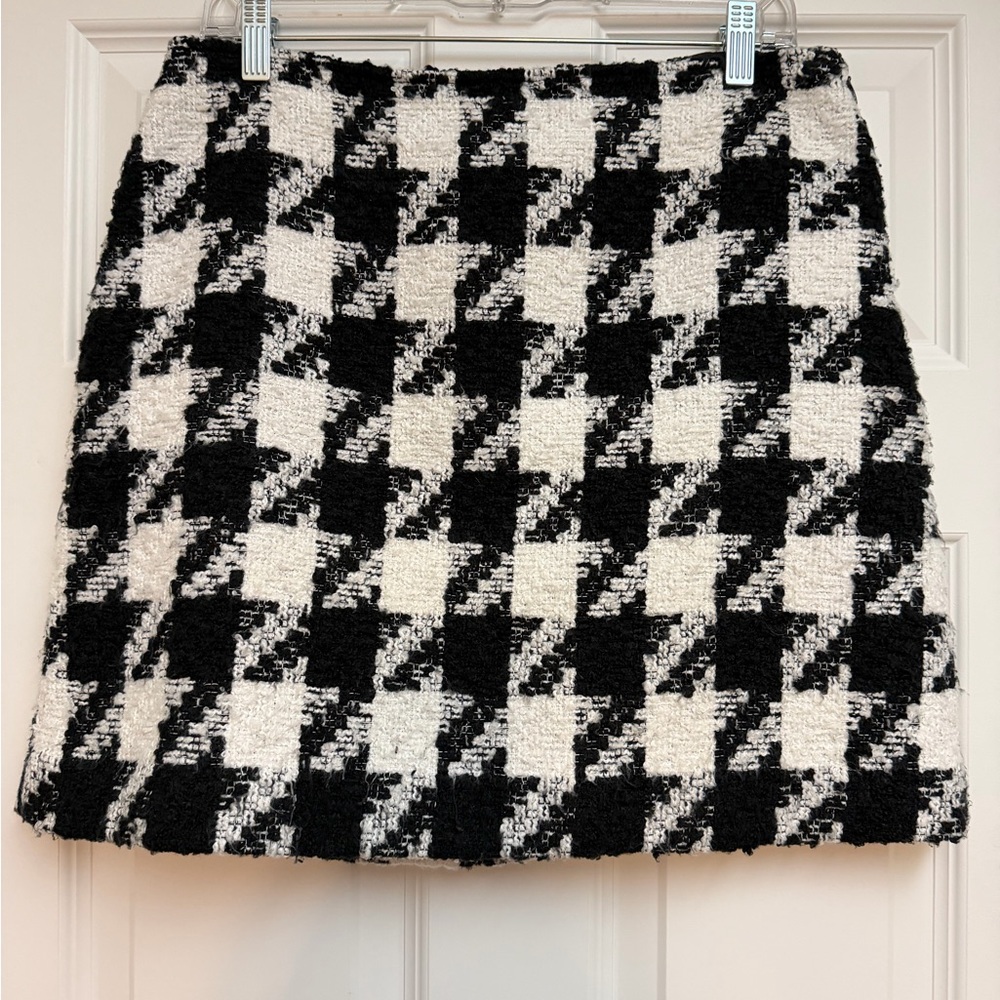 LOFT Black and White Checkered Mini Skirt